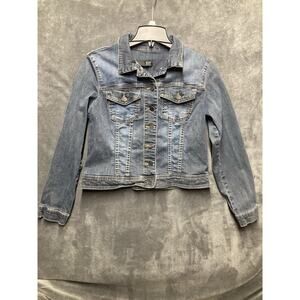 KUT from the Kloth Denim Helena Jacket Woman’s Sz L Blue Trucker Style Teacher